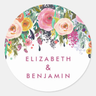 Sticker Rond Élégant Mariage Floral Spring Summer Nom