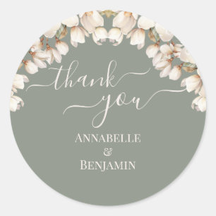 Sticker Rond Élégant Mariage floral vert et blanc