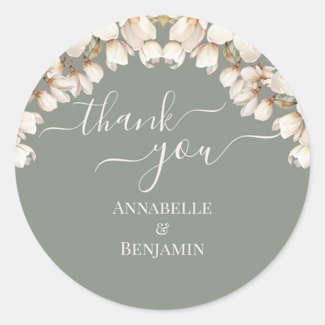 Sticker Rond Élégant Mariage floral vert et blanc (Devant)