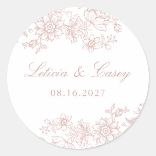 Sticker Rond Élégant mariage floral vintage rose pâle