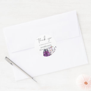 Sticker Rond Élégant Mariage Floral violet orange