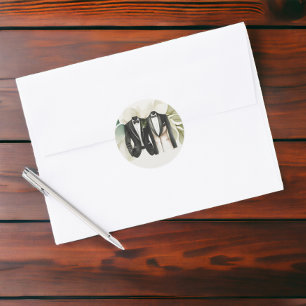 Sticker Rond Elégant Mariage gay deux pièces en costume