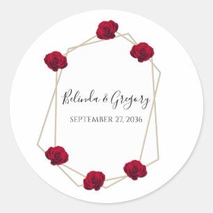 Sticker Rond Élégant Mariage géométrique rouge rose