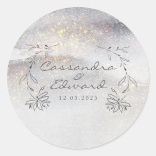 Sticker Rond Élégant Mariage Gold Touché argent gris