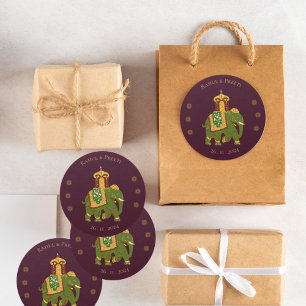 Sticker Rond Élégant Mariage indien Mandala en or rouge vibre