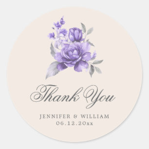 Sticker Rond Élégant Mariage Merci Fleur Rustique Violet