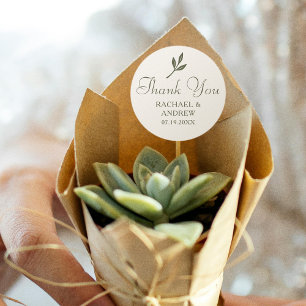 Sticker Rond Elégant Mariage Merci Laurel Sprig Green