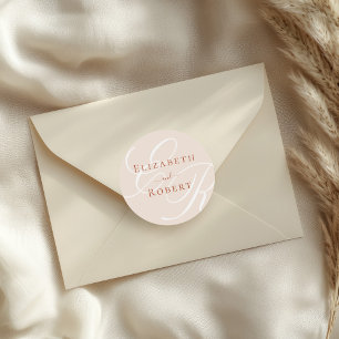 Sticker Rond Élégant Mariage Minimaliste avec Monogramme en Ter