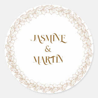 Sticker Rond Élégant Mariage Minimaliste Botanique Ligne d'Art