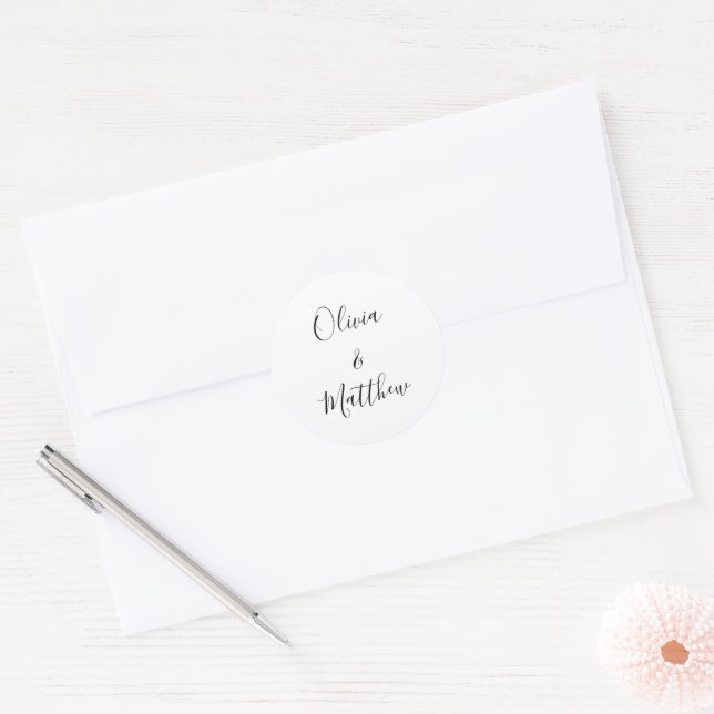 Sticker Rond Élégant Mariage minimaliste classique blanc (Enveloppe)