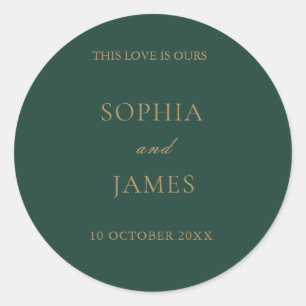 Sticker Rond Élégant Mariage minimaliste Emerald Green Gold