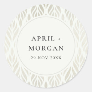 STICKER ROND ÉLÉGANT MARIAGE MODERNE ART DÉCO EN ARGENT BLANC
