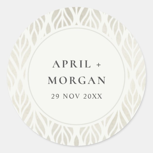 STICKER ROND ÉLÉGANT MARIAGE MODERNE ART DÉCO EN ARGENT BLANC (Devant)