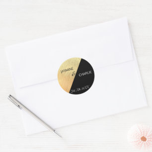 Sticker Rond Élégant Mariage moderne Black & Gold Foil