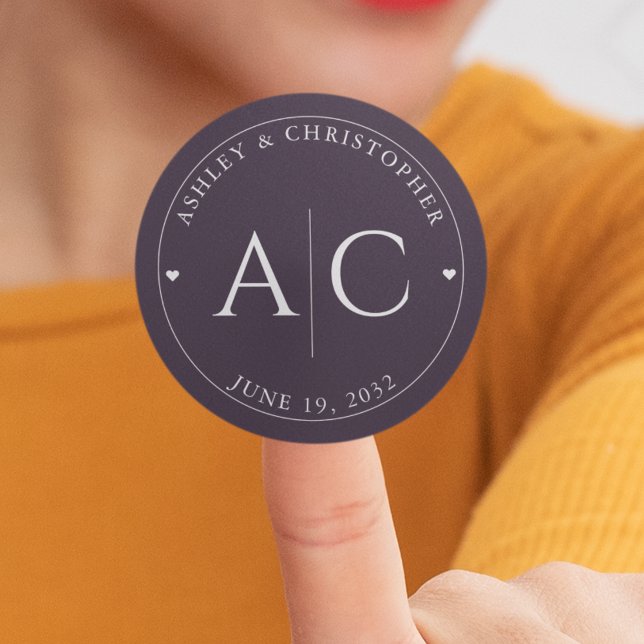 Sticker Rond Élégant Mariage moderne foncé violet (Créateur téléchargé)