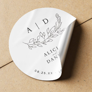 Sticker Rond Élégant mariage moderne monogramme noir et blanc