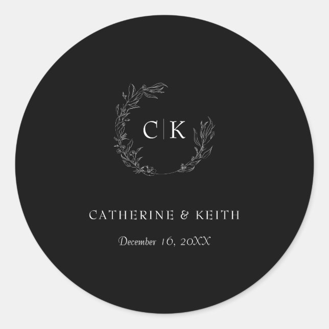 Sticker Rond Élégant Mariage Monogramme (Devant)
