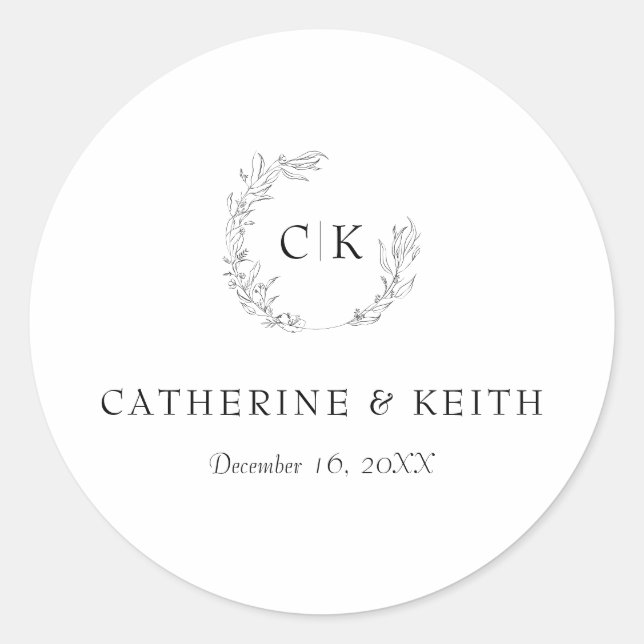 Sticker Rond Élégant Mariage Monogramme (Devant)
