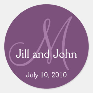 Sticker Rond Élégant Mariage Monogramme Date de sauvegarde Auto