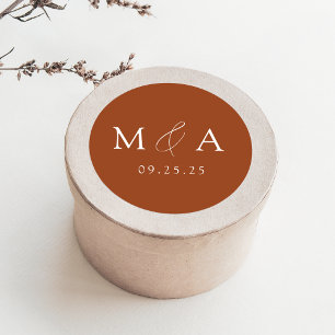Sticker Rond Élégant Mariage Monogramme en terre cuite moderne