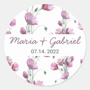 Sticker Rond Élégant mariage monogramme floral aquarelle classi