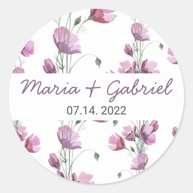 Sticker Rond Élégant mariage monogramme floral aquarelle classi (Devant)