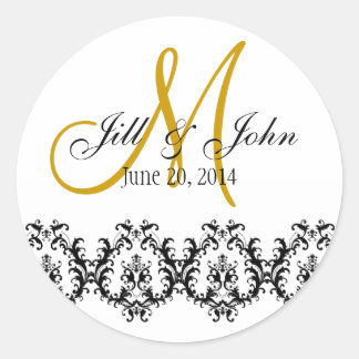 Sticker Rond Élégant mariage or Monogramme Enregistrer la date