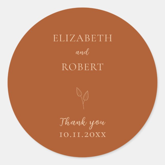 Sticker Rond Élégant Mariage orange brûlé Terracotta simple (Devant)