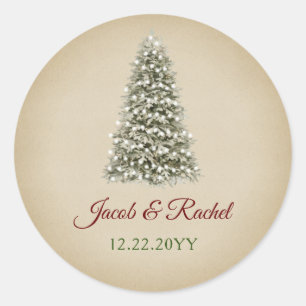 Sticker Rond Élégant Mariage papier Kraft Arbre de Noël