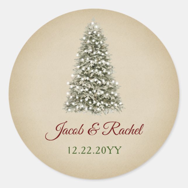 Sticker Rond Élégant Mariage papier Kraft Arbre de Noël (Devant)
