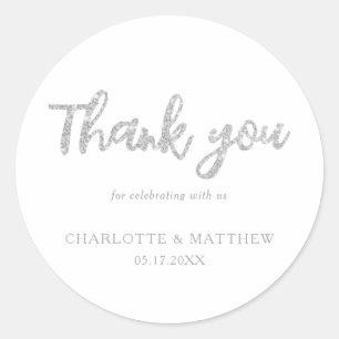 Sticker Rond Élégant Mariage Parties scintillant argent brillan