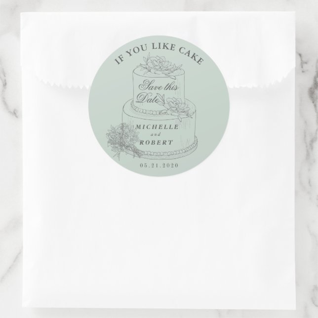 Sticker Rond Élégant Mariage Pastel Gâteau Enregistrer La Date (Sac)