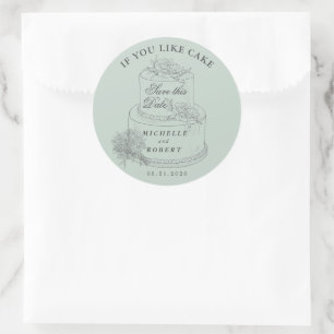 Sticker Rond Élégant Mariage Pastel Gâteau Enregistrer La Date
