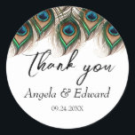 Sticker Rond Élégant Mariage Peacock<br><div class="desc">Élégant Peacock Feather Mariage Classic Round Sticker</div>