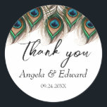 Sticker Rond Élégant Mariage Peacock<br><div class="desc">Élégant Peacock Feather Mariage Classic Round Sticker</div>