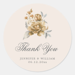 Sticker Rond Élégant Mariage Remerciement Or Floral Rustique