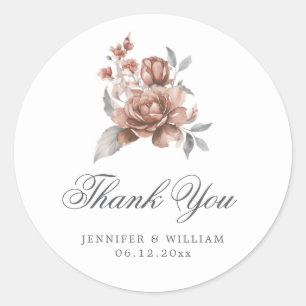 Sticker Rond Élégant Mariage Remerciement Rose Gold Floral Rust