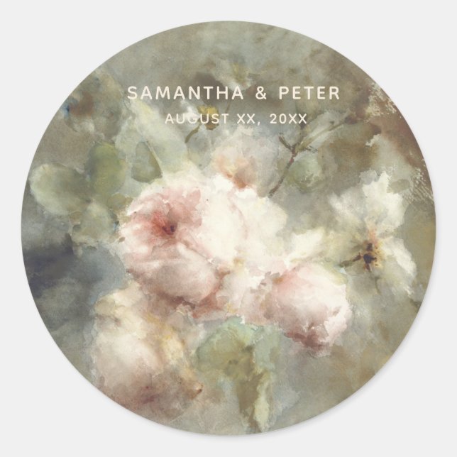 Sticker Rond Élégant Mariage Rose d'époque (Devant)