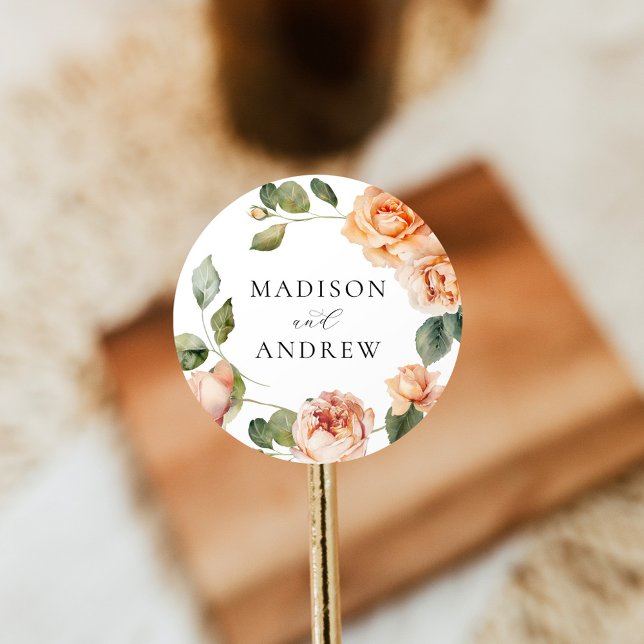 Sticker Rond Élégant Mariage Rose Peach (Créateur téléchargé)