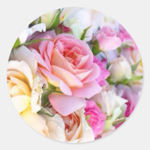 Sticker Rond Élégant mariage rose rose et blanc Classique rond