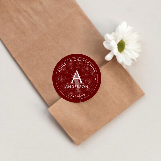 Sticker Rond Élégant Mariage rouge Crimson moderne (Créateur téléchargé)