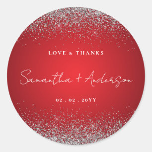 Sticker Rond Élégant Mariage rouge et étincelant