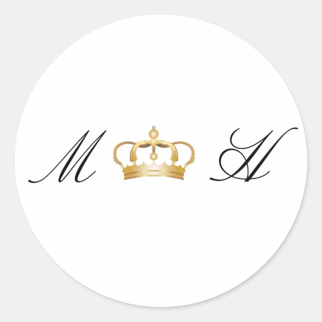 Sticker Rond Élégant Mariage Royal Gold Crown (Devant)