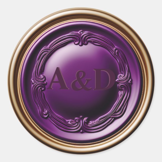 Sticker Rond Élégant Mariage Royal Purple et Gold Wax Seal (Devant)
