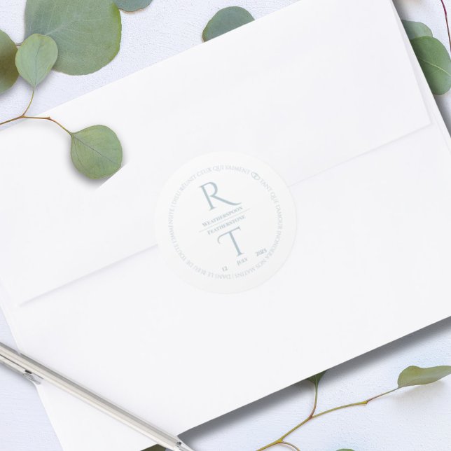 Sticker Rond Élégant Mariage simple gris blanc (Créateur téléchargé)