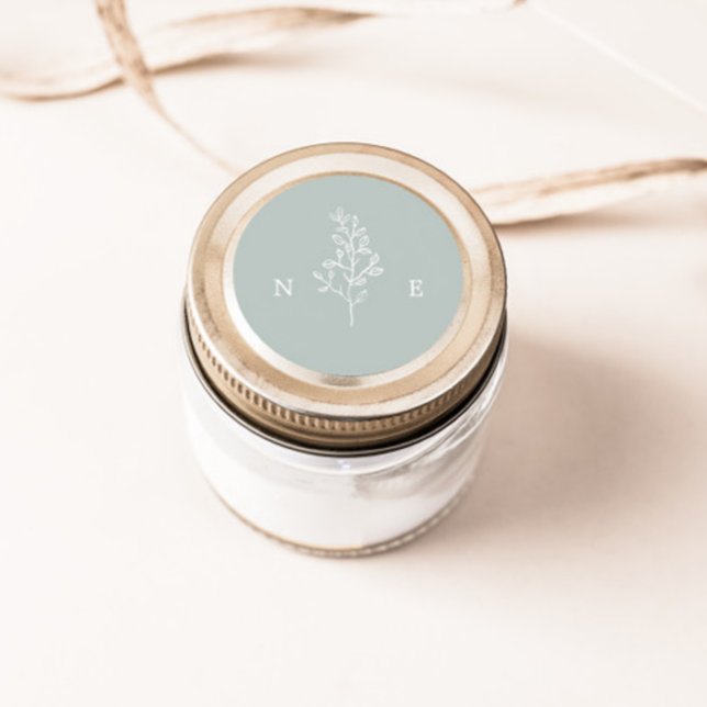 Sticker Rond Élégant Mariage vert feuille de monogramme (Créateur téléchargé)