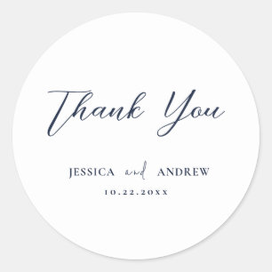 Sticker Rond Elégant Marine bleu & blanc Simple Mariage