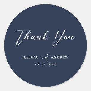 Sticker Rond Elégant Marine bleu & blanc Simple Mariage