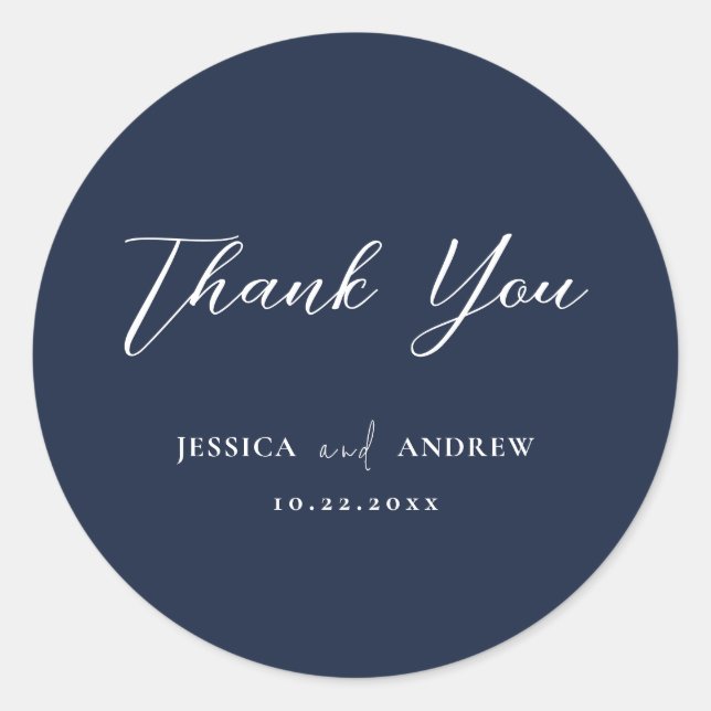 Sticker Rond Elégant Marine bleu & blanc Simple Mariage (Devant)