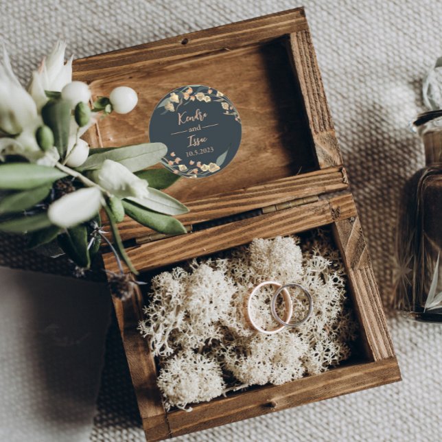 Sticker Rond Elégant Marine et Boho Beige Botanique (Créateur téléchargé)